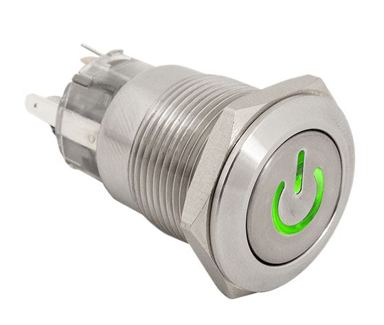 Bistabil nyomógomb, piros-zöld LED, 19mm-es furathoz, PB-19L-NONC-rdgn